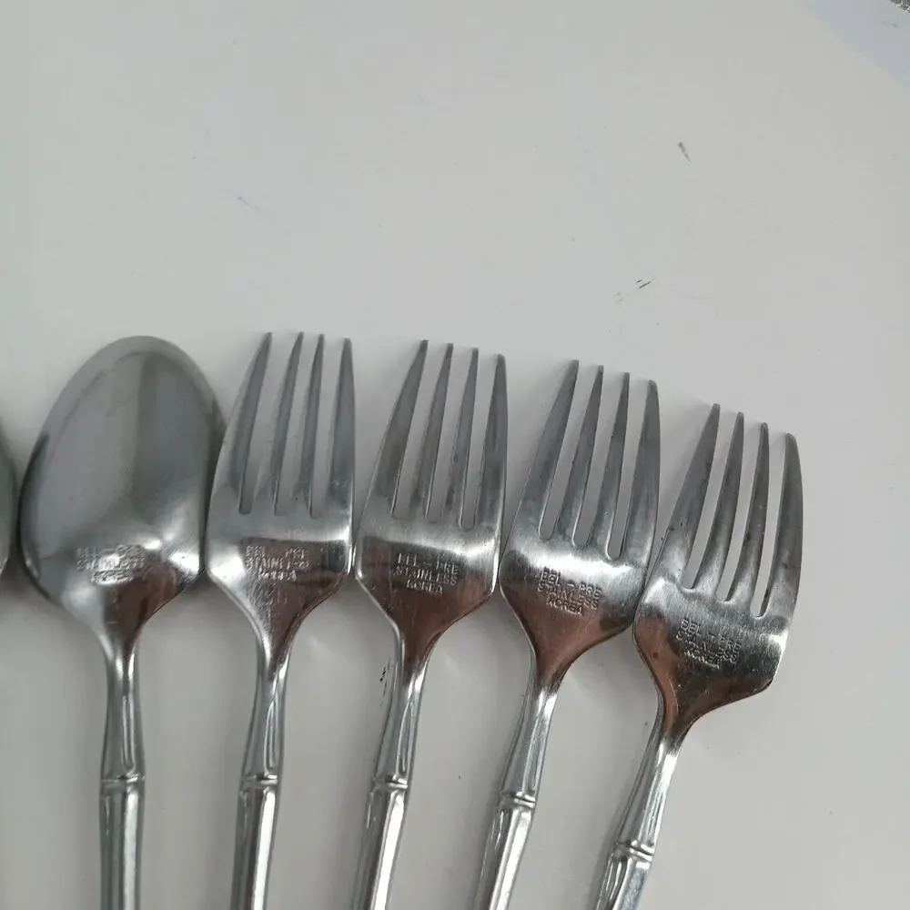 20X Set stainless flatware Bel-Pre Korea BAMBOO PATTERN Spoons Forks Knives